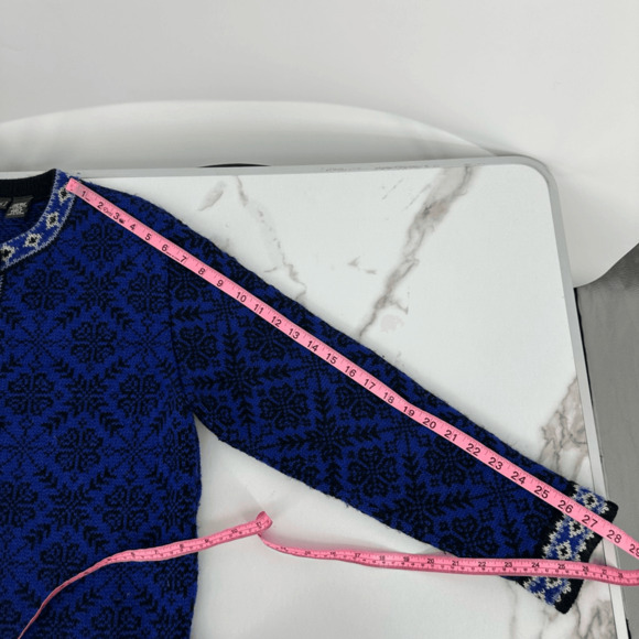 Vintage LL Bean Womens M Cardigan Sweater Wool Blue White Nordic Scandinavian - Picture 7 of 10